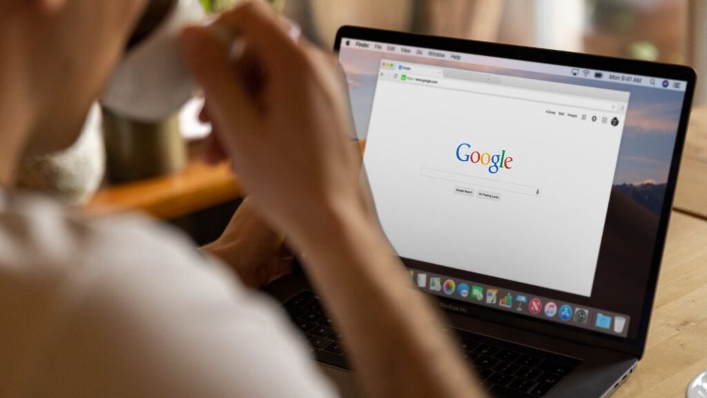 an image showing a person looking at Google and represents Google Business Profile Optimization or GBP Optimization formerly known as Google My Business Optimization or GMB Optimization